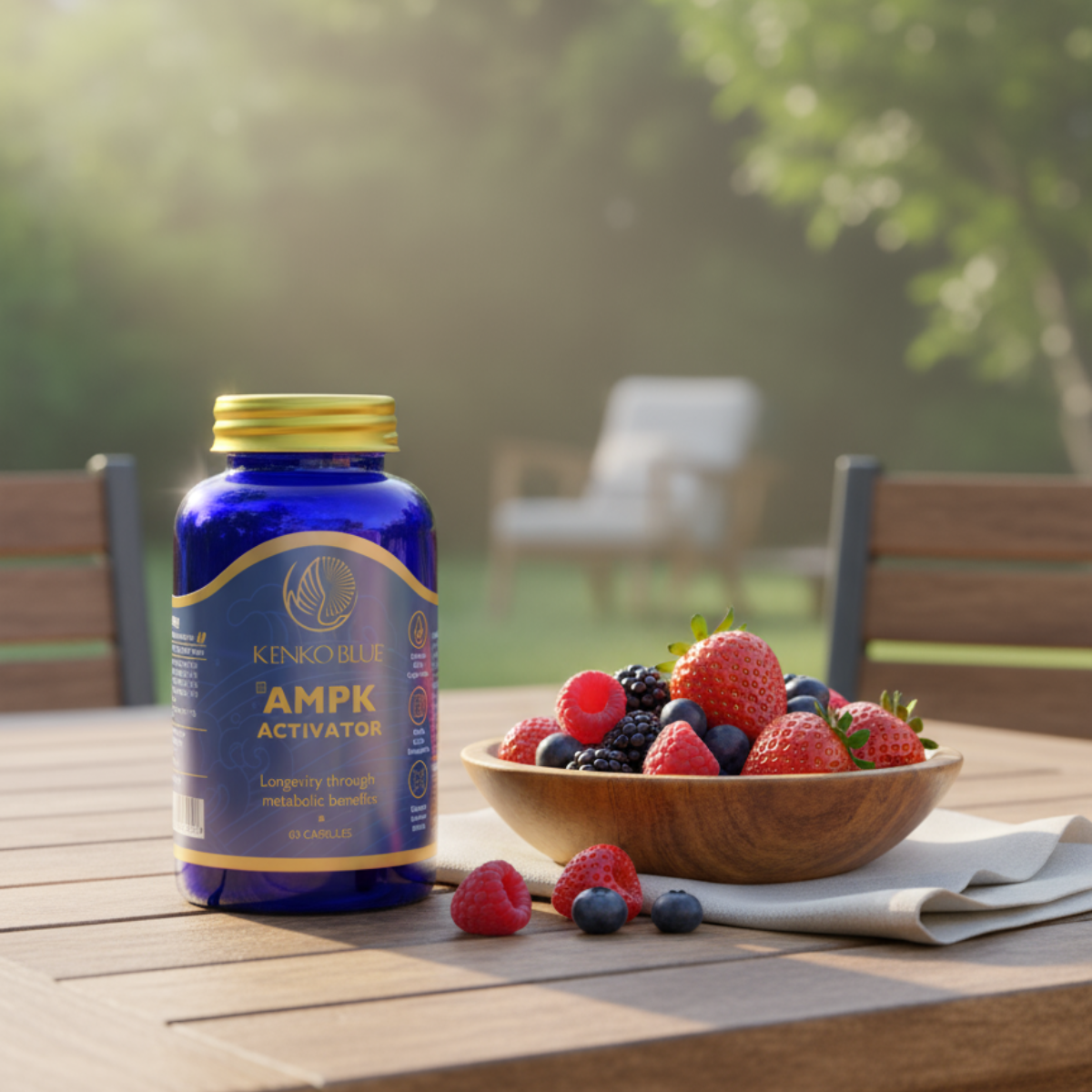 AMPK activator on a wooden table with berries