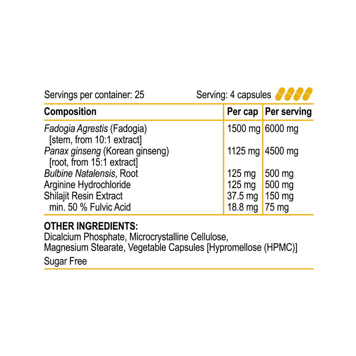 Nutritional label with ingredients and serving details on a white background